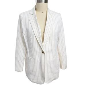 Anne Klein Vanilla Ice Latte Pinstripe Blazer Jacket Sz L NWT $139